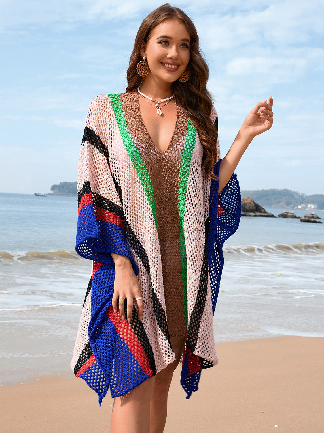 Openwork Color Block Plunge Cover-Up - Crazy Like a Daisy Boutique #