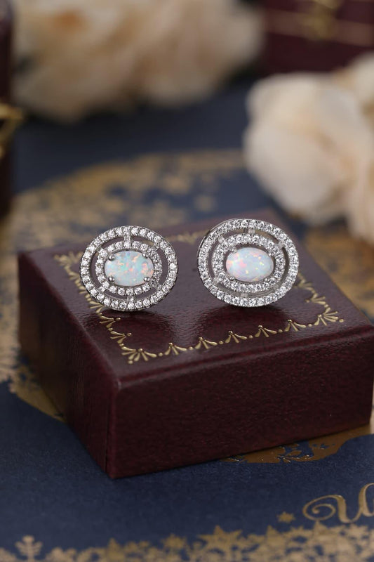 Opal Round Stud Earrings 925 Sterling Silver - Crazy Like a Daisy Boutique #