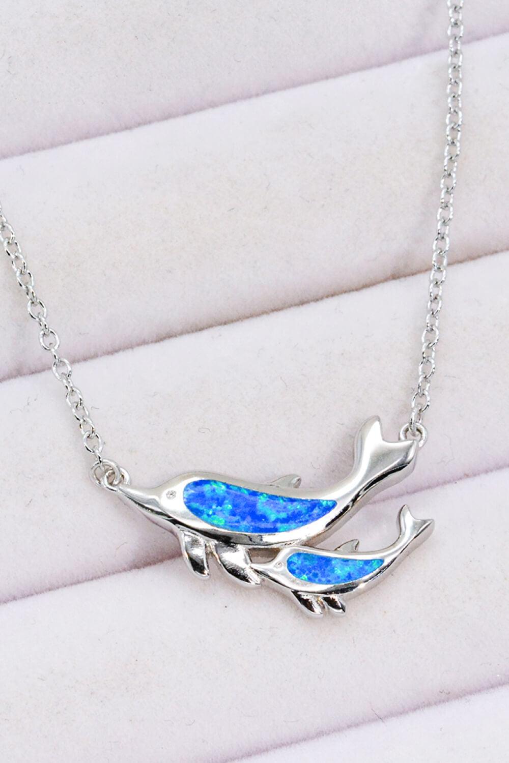 Blue Opal Mama Dolphin Chain-Link Necklace - Crazy Like a Daisy Boutique #