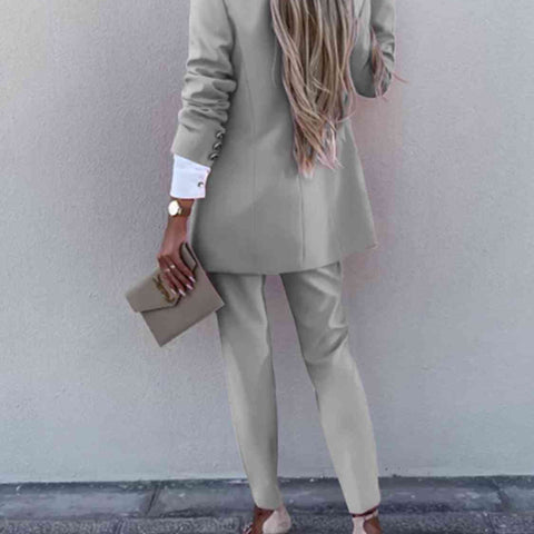 Lapel Collar Long Sleeve Blazer and Pants Set - Crazy Like a Daisy Boutique