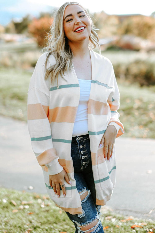 Plus Size Striped Open Front Cardigan - Crazy Like a Daisy Boutique #