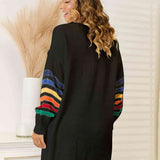 Striped Open Front Dropped Shoulder Cardigan - Crazy Like a Daisy Boutique