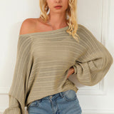 Openwork Boat Neck Lantern Sleeve Sweater - Crazy Like a Daisy Boutique #
