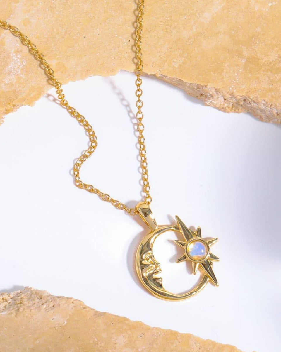 Copper 14K Gold Pleated Moon & Star Shape Pendant Necklace - Crazy Like a Daisy Boutique