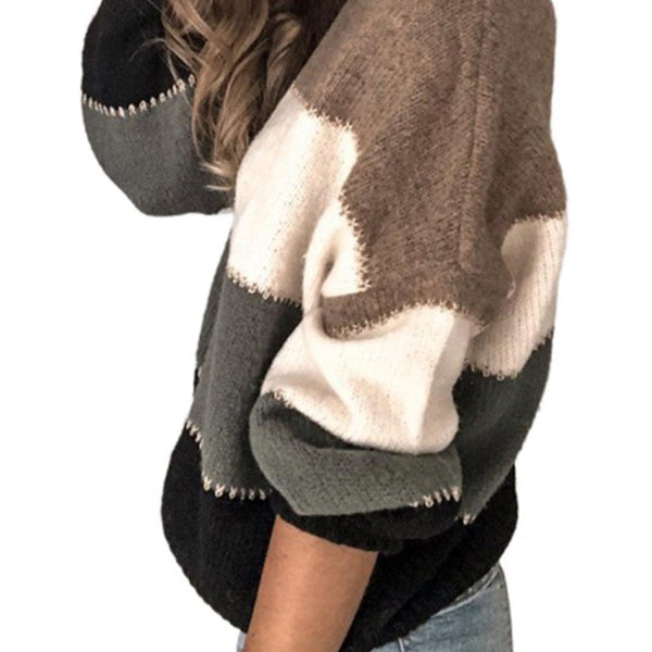Color Block Round Neck Sweater - Crazy Like a Daisy Boutique #