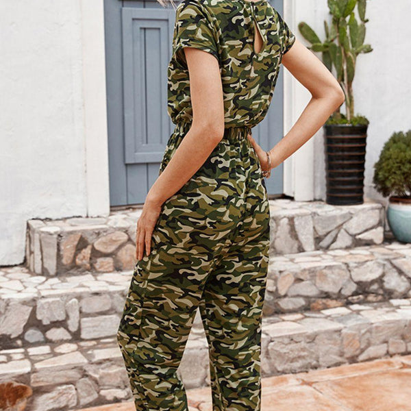 Camouflage Drawstring Crop Leg Jumpsuit - Crazy Like a Daisy Boutique #