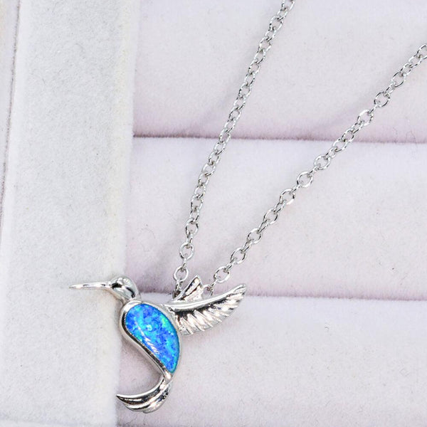 Blue Opal Hummingbird Necklace 925 Sterling Silver - Crazy Like a Daisy Boutique