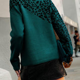 Leopard Mock Neck Dropped Shoulder Sweater - Crazy Like a Daisy Boutique