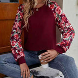 Floral Raglan Sleeve Round Neck Sweatshirt - Crazy Like a Daisy Boutique #