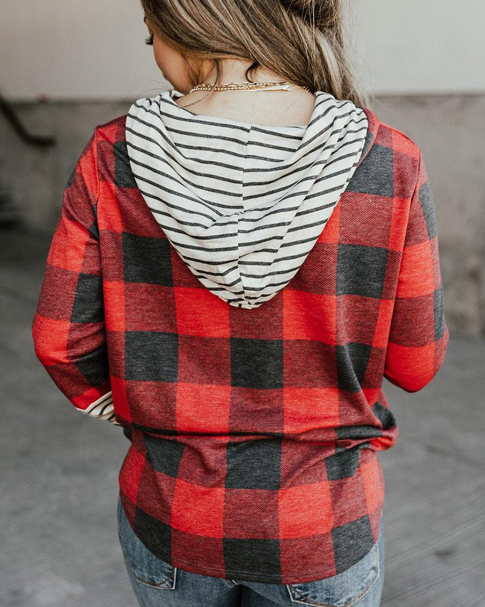 Plaid Striped Long Sleeve Hoodie - Crazy Like a Daisy Boutique