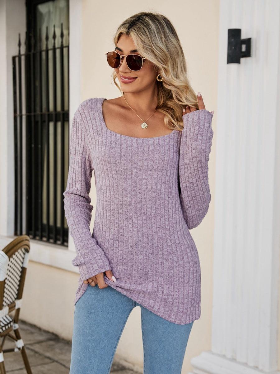 Square Neck Ribbed Long Sleeve T-Shirt - Crazy Like a Daisy Boutique