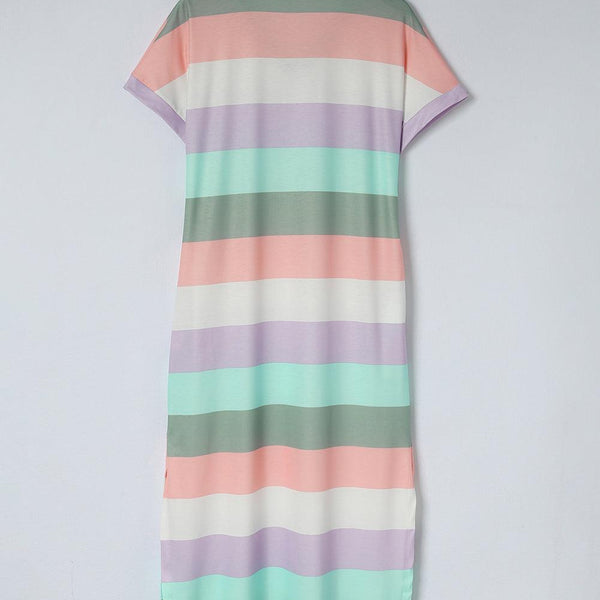 Color Block V-Neck Short Sleeve Slit Dress with Pockets - Crazy Like a Daisy Boutique