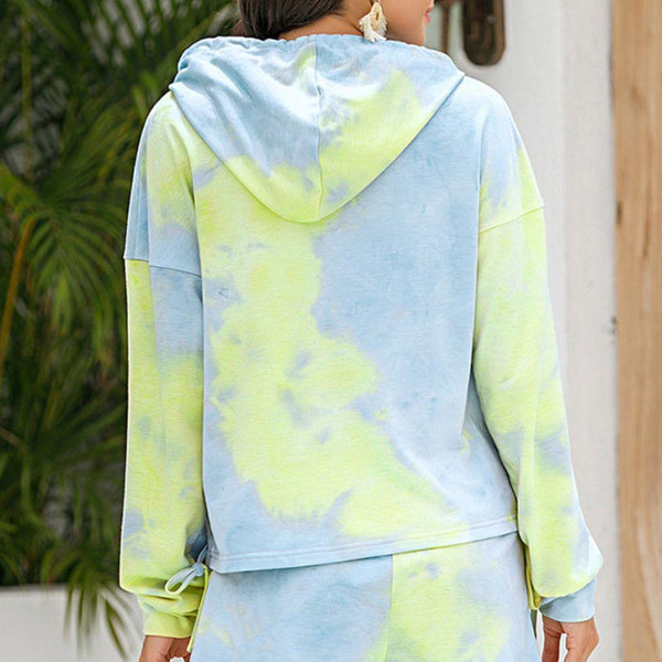 Tie-Dye Drawstring Hoodie and Shorts Set - Crazy Like a Daisy Boutique