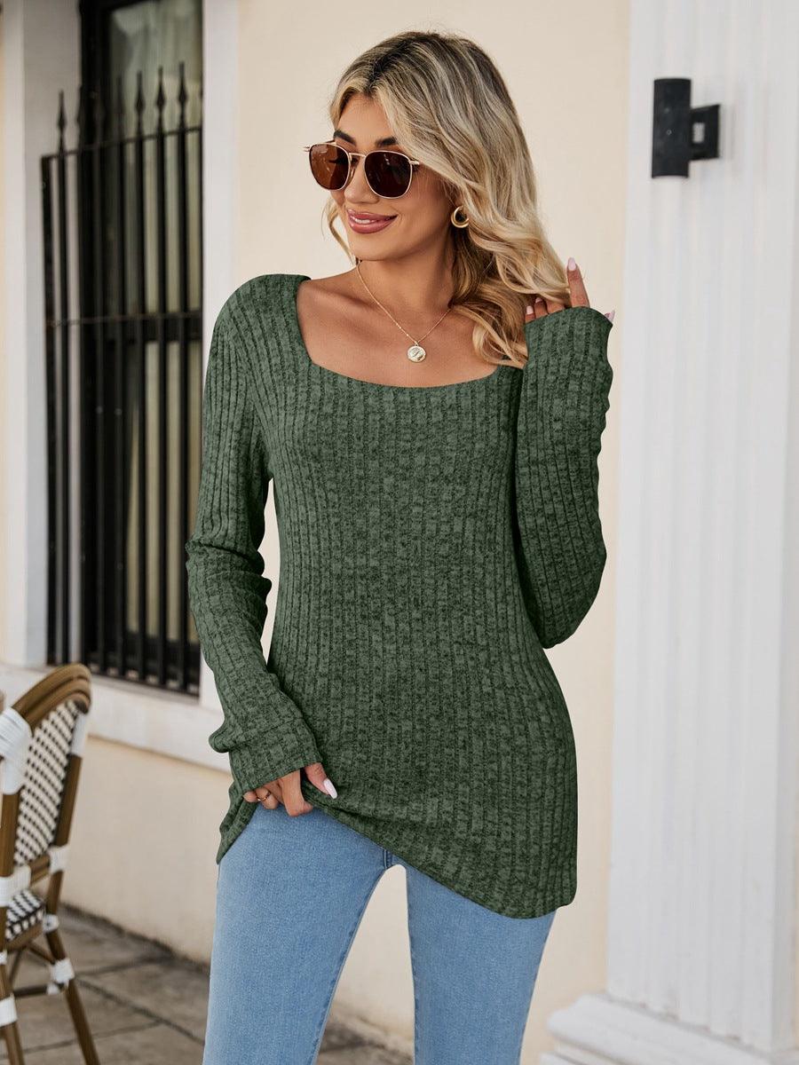 Square Neck Ribbed Long Sleeve T-Shirt - Crazy Like a Daisy Boutique