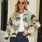 Printed Dropped Shoulder Long Sleeve Denim Jacket - Crazy Like a Daisy Boutique