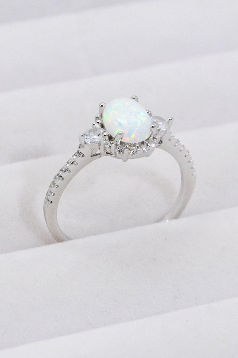Platinum-Plated Opal Ring 925 Sterling Silver - Crazy Like a Daisy Boutique