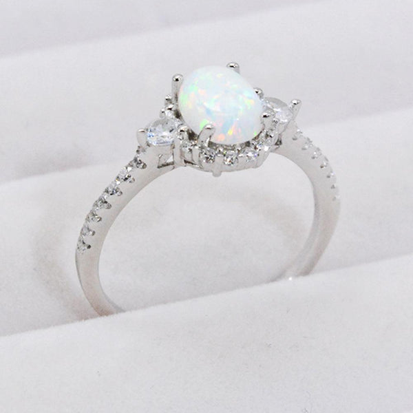Platinum-Plated Opal Ring 925 Sterling Silver - Crazy Like a Daisy Boutique #