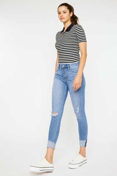 Kancan Distressed Cat's Whiskers Button Fly Jeans - Crazy Like a Daisy Boutique #