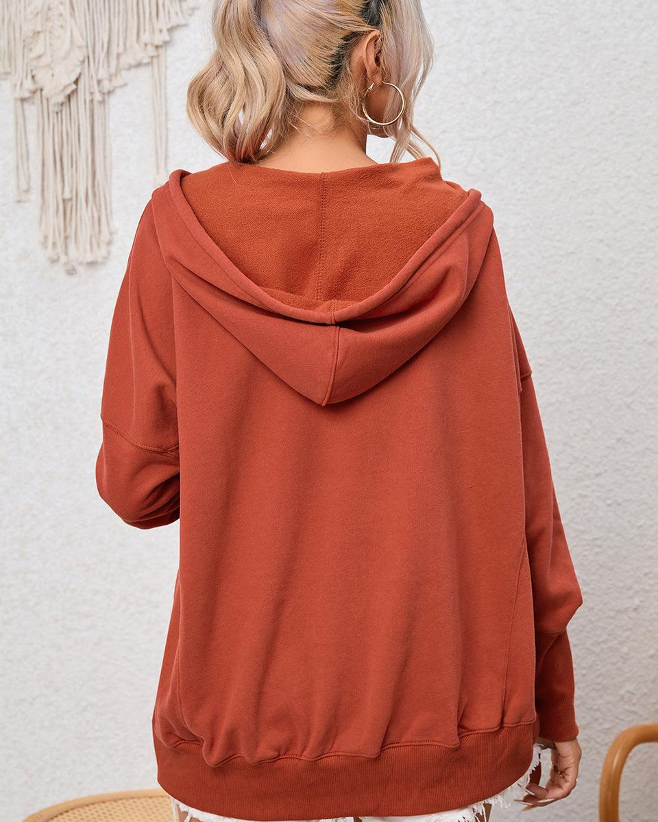 Dropped Shoulder Buttoned Hoodie - Crazy Like a Daisy Boutique
