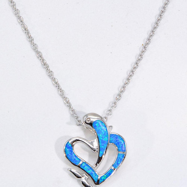 Blue Opal Dolphin Heart Chain-Link Necklace - Crazy Like a Daisy Boutique