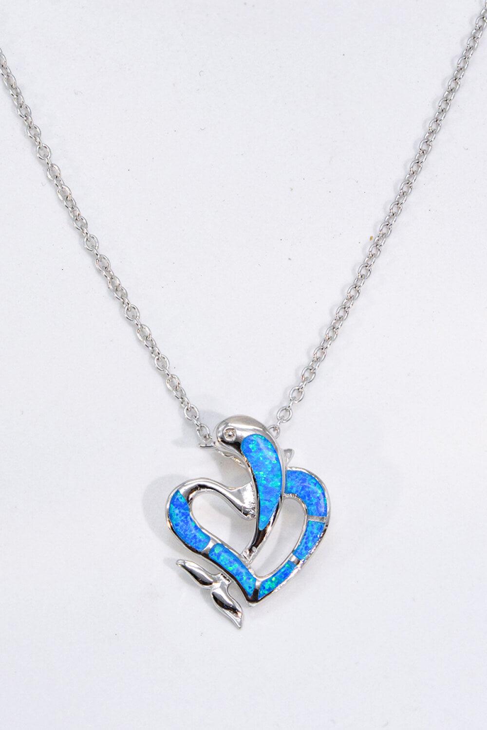 Blue Opal Dolphin Heart Chain-Link Necklace - Crazy Like a Daisy Boutique #