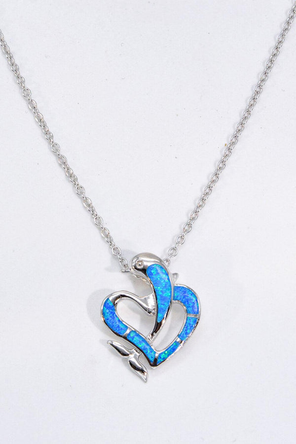 Blue Opal Dolphin Heart Chain-Link Necklace - Crazy Like a Daisy Boutique #