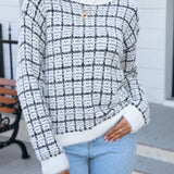 Plaid Round Neck Long Sleeve Pullover Sweater - Crazy Like a Daisy Boutique #