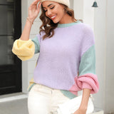 Color Block Round Neck Drop Shoulder Sweater - Crazy Like a Daisy Boutique