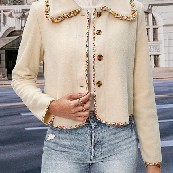 Collared Neck Button-Down Long Sleeve Jacket - Crazy Like a Daisy Boutique