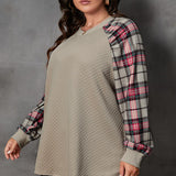Plus Size Plaid Round Neck Long Sleeve Sweatshirt - Crazy Like a Daisy Boutique #