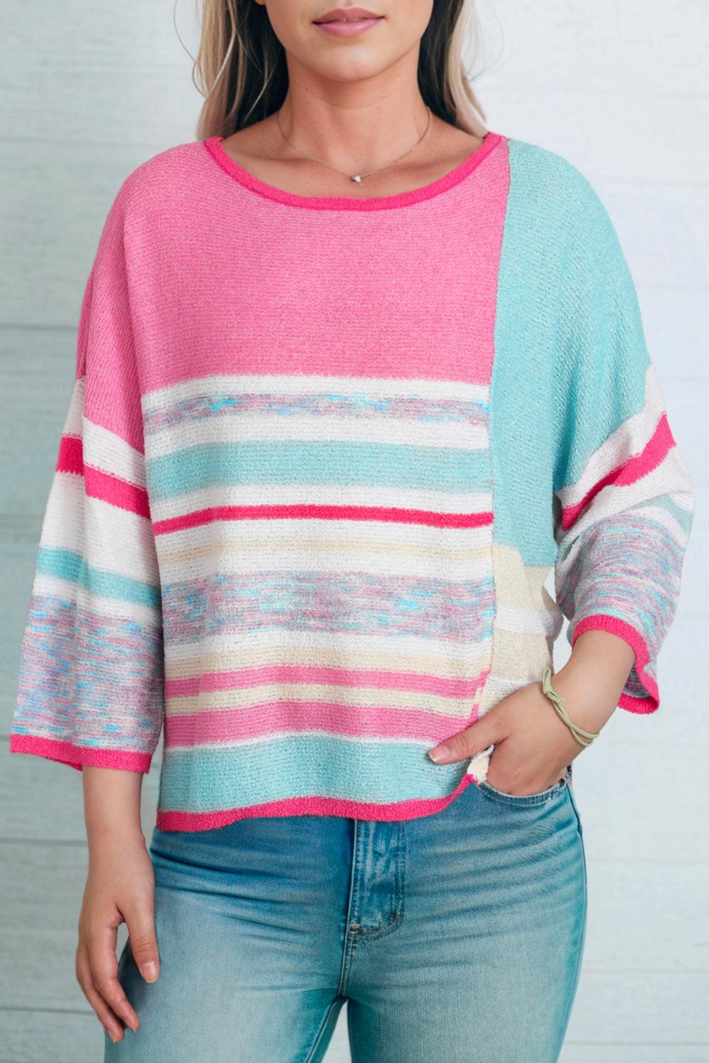 Printed Round Neck Dropped Shoulder Pullover Sweater - Crazy Like a Daisy Boutique #