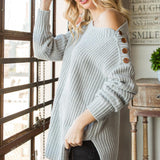 Buttoned Boat Neck Slit Sweater - Crazy Like a Daisy Boutique #