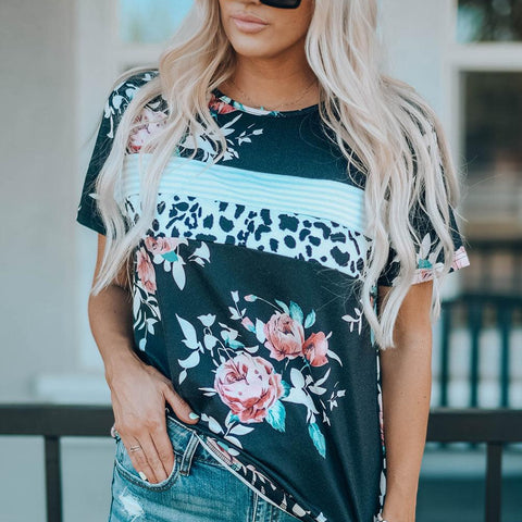 Floral Round Neck Short Sleeve Tee - Crazy Like a Daisy Boutique