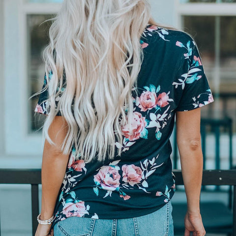 Floral Round Neck Short Sleeve Tee - Crazy Like a Daisy Boutique