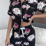 Floral Short Sleeve Shirt and Pants Lounge Set - Crazy Like a Daisy Boutique #