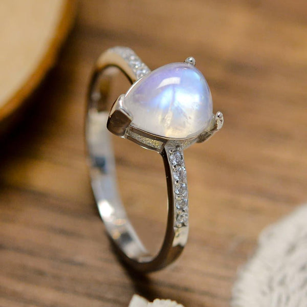 High Quality Natural Moonstone Teardrop Side Stone Ring - Crazy Like a Daisy Boutique
