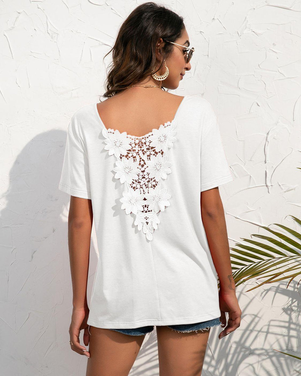 Lace Trim Short Sleeve Top - Crazy Like a Daisy Boutique