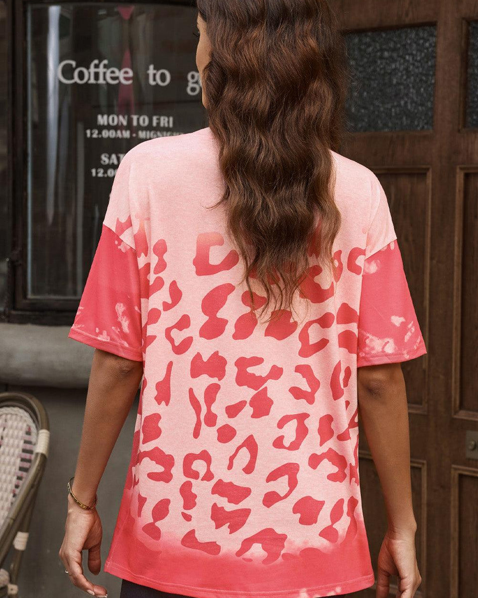 Leopard Round Neck Dropped Shoulder Long Tee - Crazy Like a Daisy Boutique