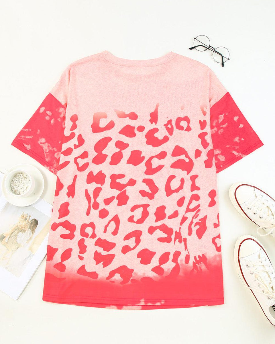 Leopard Round Neck Dropped Shoulder Long Tee - Crazy Like a Daisy Boutique