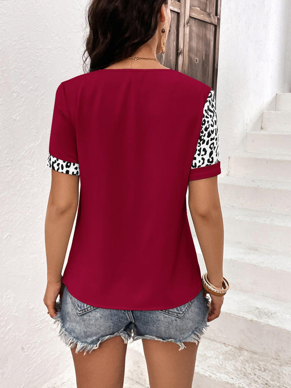 Leopard Round Neck Short Sleeve Tee - Crazy Like a Daisy Boutique