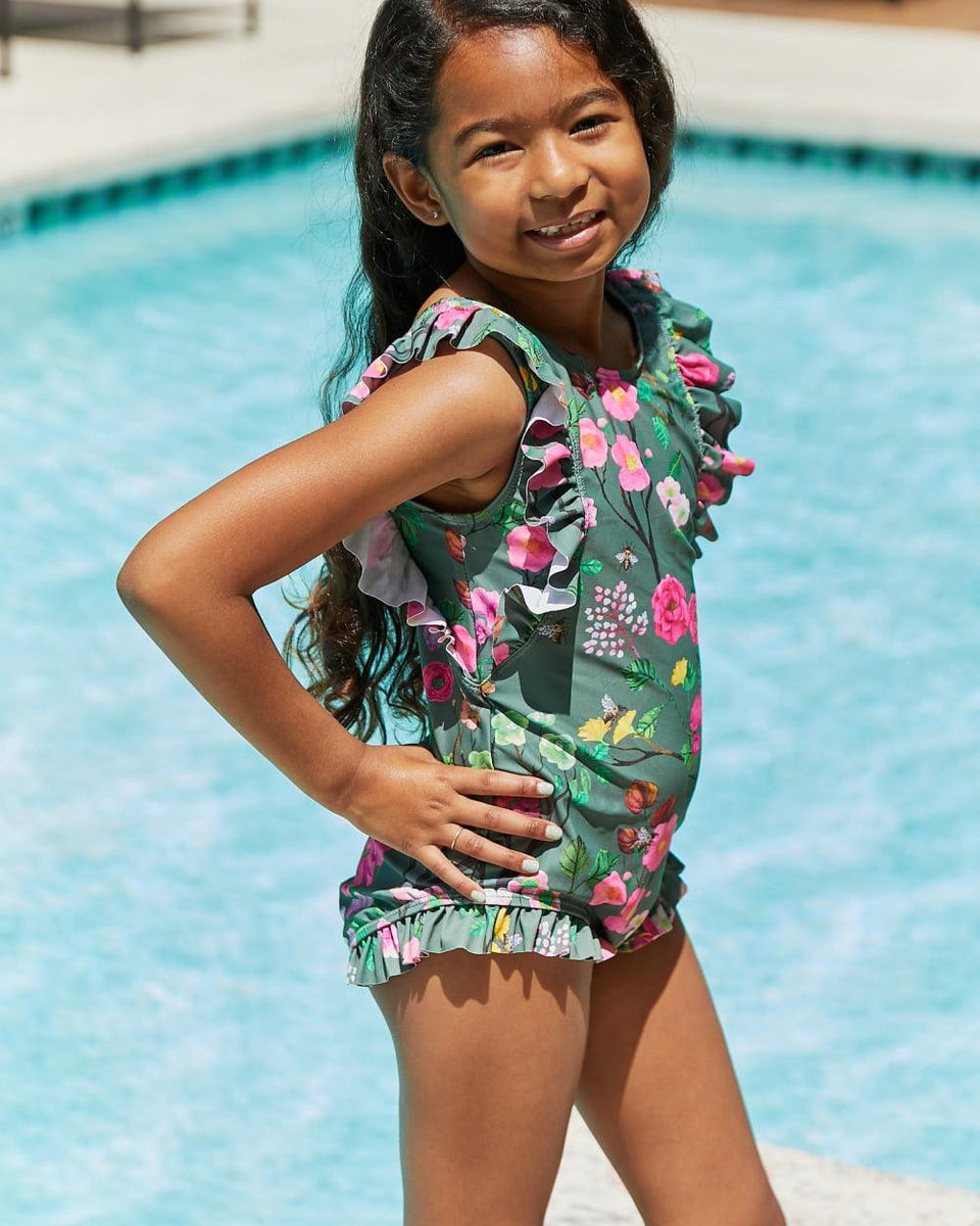 Marina West Swim Bring Me Flowers V-Neck One Piece Swimsuit In Sage KIDS - Crazy Like a Daisy Boutique