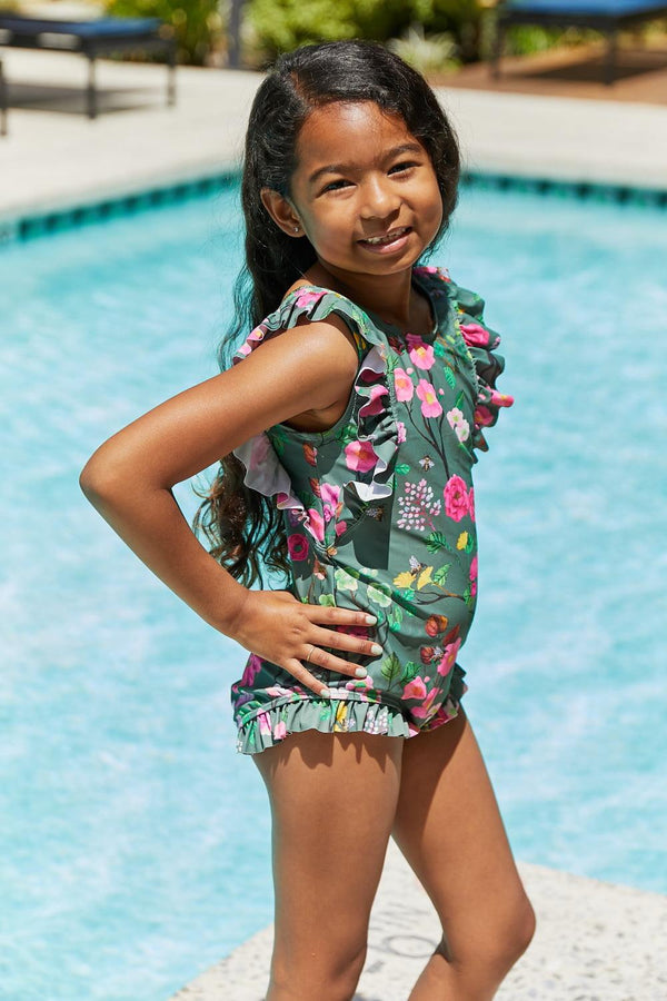 Marina West Swim Bring Me Flowers V-Neck One Piece Swimsuit In Sage KIDS - Crazy Like a Daisy Boutique #