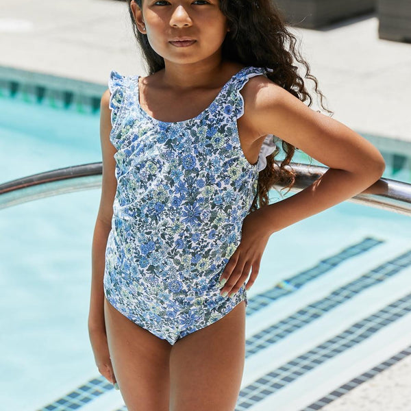 Marina West Swim Bring Me Flowers V-Neck One Piece Swimsuit In Thistle Blue KIDS - Crazy Like a Daisy Boutique #