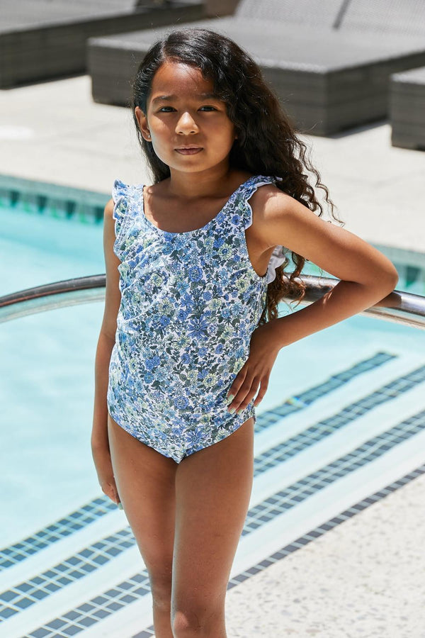 Marina West Swim Bring Me Flowers V-Neck One Piece Swimsuit In Thistle Blue KIDS - Crazy Like a Daisy Boutique #