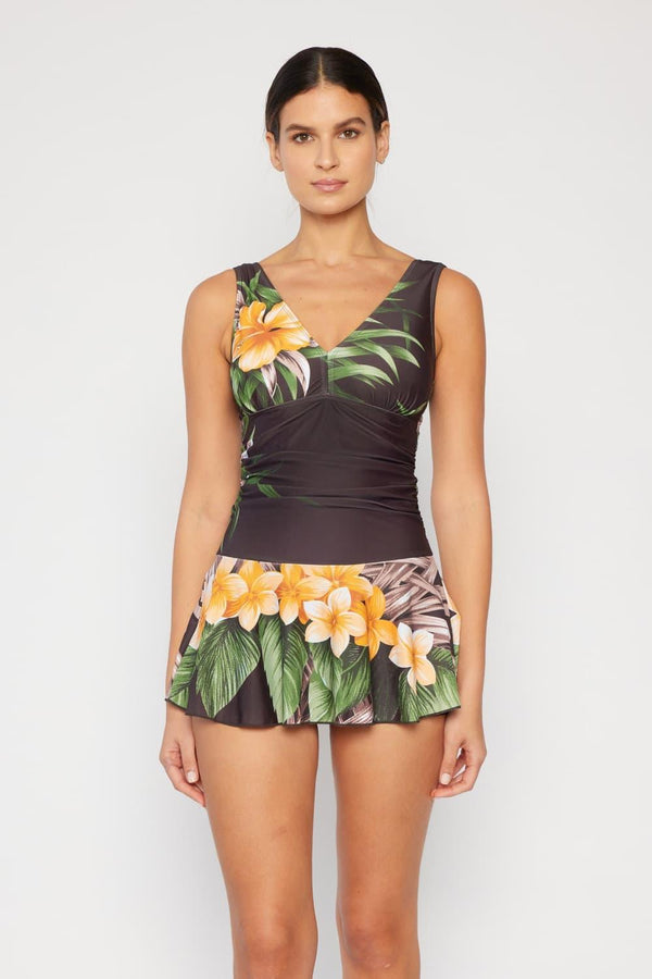 Marina West Swim Clear Waters Swim Dress in Aloha Brown - Crazy Like a Daisy Boutique