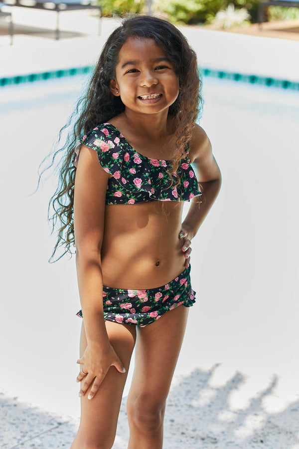 Marina West Swim Clear Waters Two-Piece Swim Set in Black Roses KIDS - Crazy Like a Daisy Boutique #