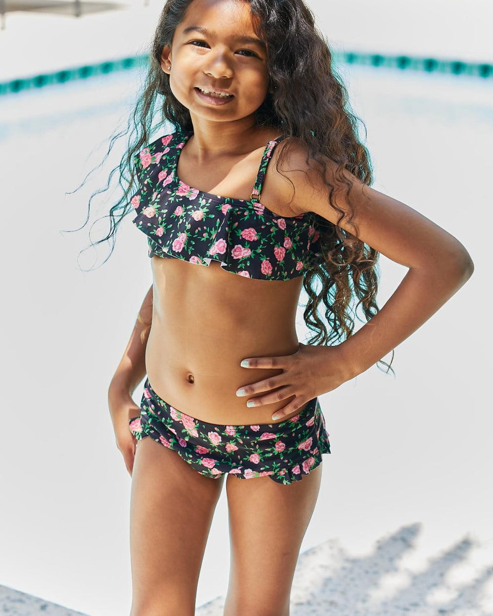 Marina West Swim Clear Waters Two-Piece Swim Set in Black Roses KIDS - Crazy Like a Daisy Boutique