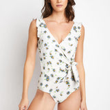 Marina West Swim Float On in Daisy Cream Ruffle Faux Wrap One-Piece - Crazy Like a Daisy Boutique