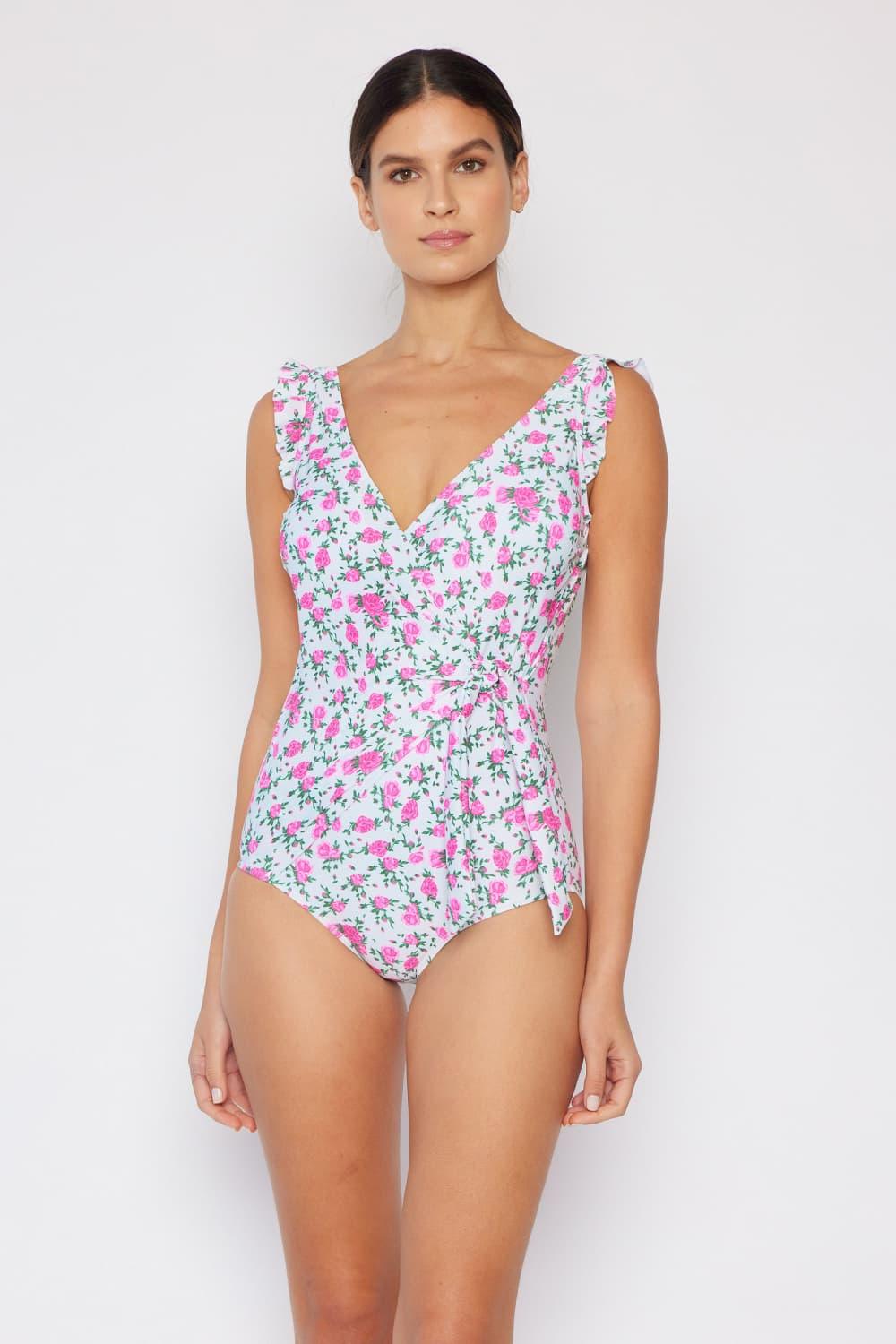 Marina West Swim Float On in Roses Off-White Ruffle Faux Wrap One-Piece - Crazy Like a Daisy Boutique #