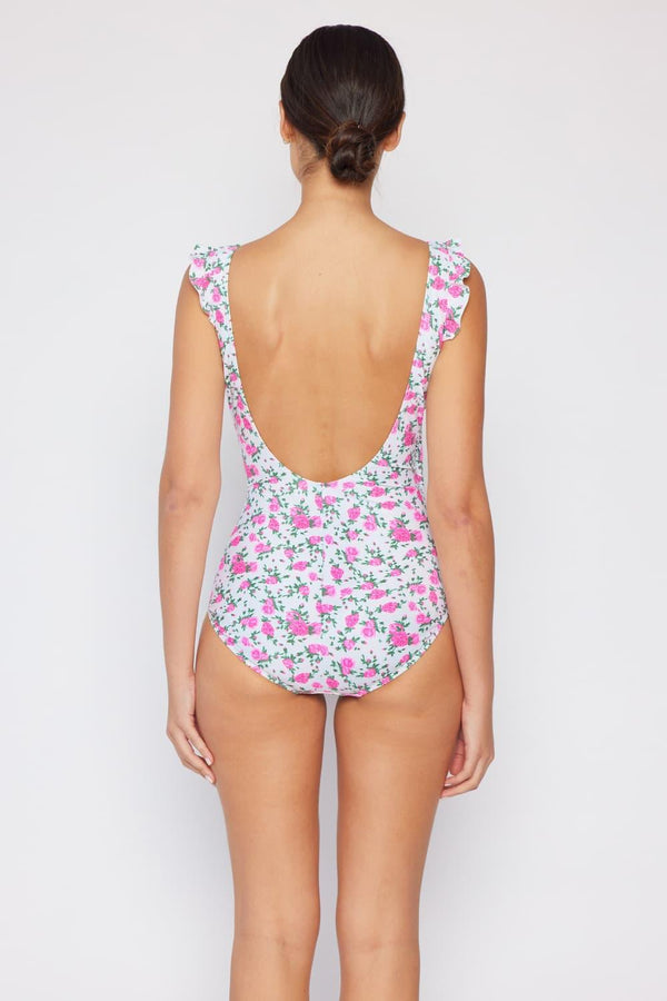 Marina West Swim Float On in Roses Off-White Ruffle Faux Wrap One-Piece - Crazy Like a Daisy Boutique